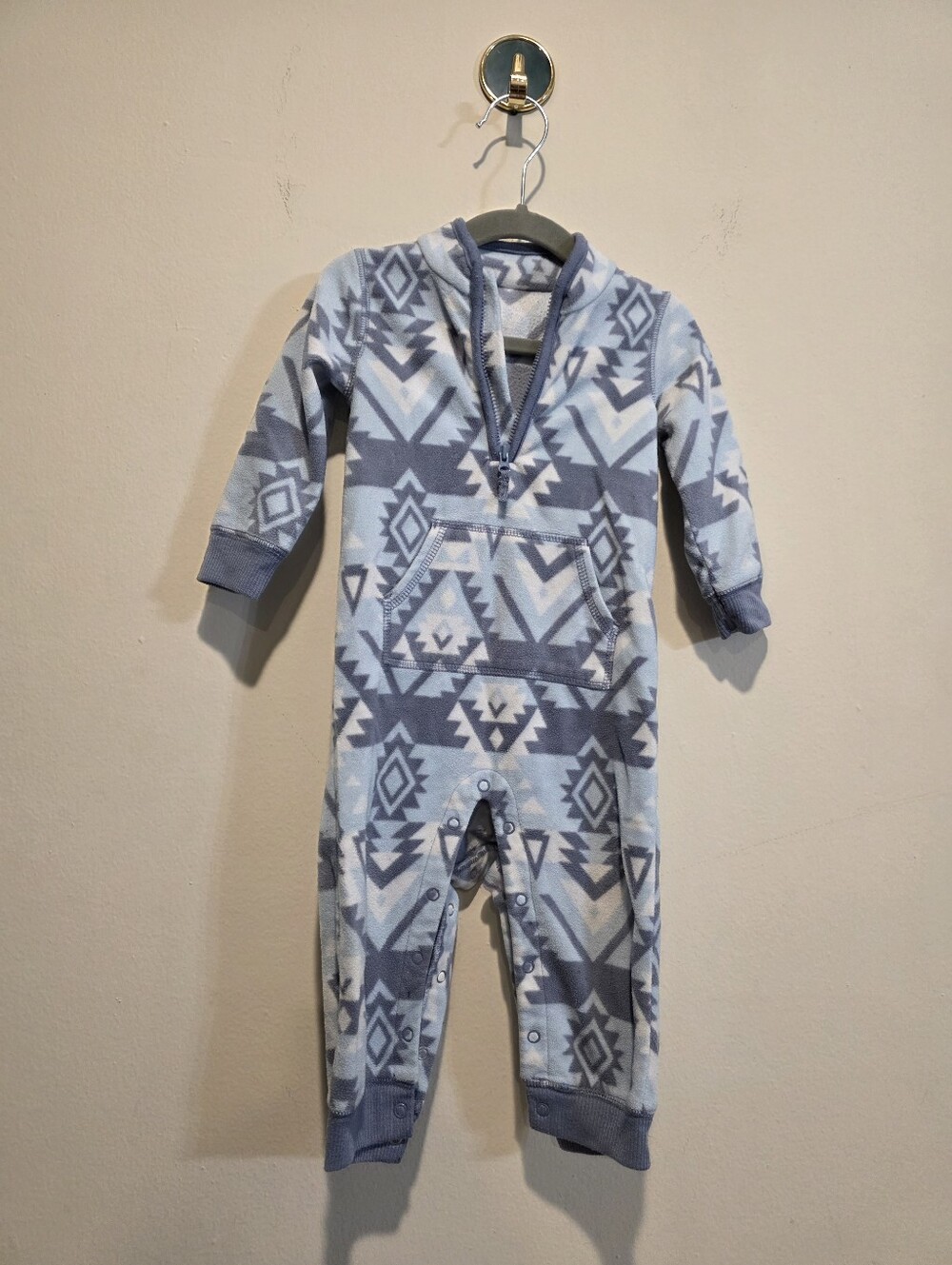 Carter's 12M Aztec Fleece Jumpsuit Blue White Southwestern Quarter Zip Romper
